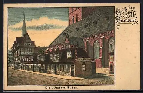 Lithographie Alt-Hamburg, Die Lübschen Buden