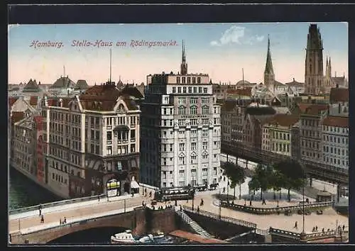 AK Hamburg, Blick auf das Stella Haus am Rödingsmarkt