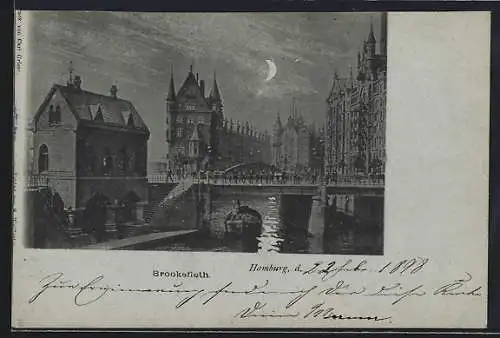 Mondschein-AK Hamburg, Brooksfleth mit Brücke