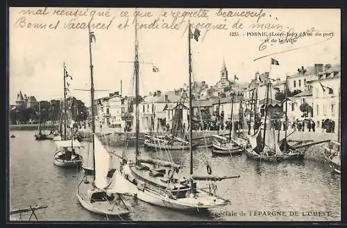 AK Pornic, Loire-Inférieure, Vue du port et des bateaux