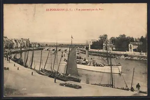 AK Le Pouliguen, Vue panoramique du port avec voiliers et vapeur