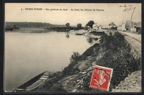 AK Pierre-Percée, Vue générale du Quai, Au fond, les coteaux de Mauves