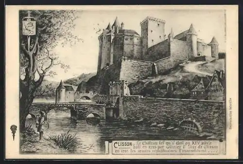 AK Clisson, Le Château fort du XIVe siècle surplombant la rivière et le pont médiéval