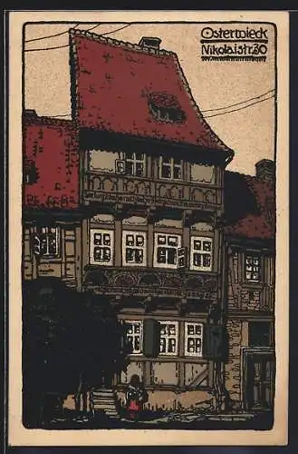 Steindruck-AK Osterwieck, Haus in der Nikolaistr. 30