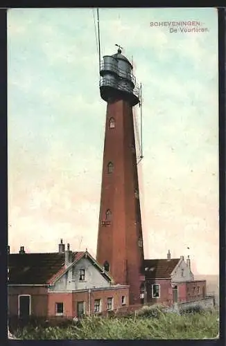 AK Scheveningen, de Vuurtoren, Leuchtturm und Häuser