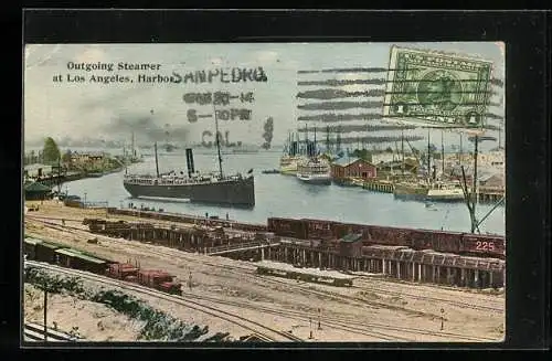 AK Los Angeles, Outgoing Steamer at L. A. Harbour, Hafen