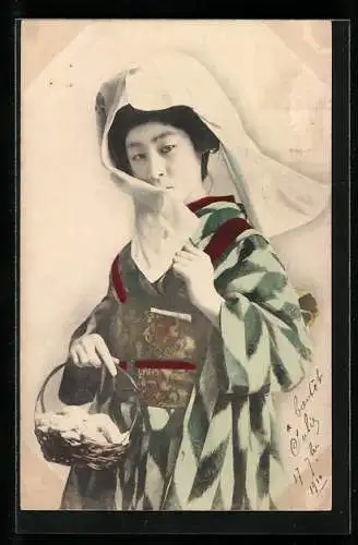 AK Geisha mit einem Körbchen, Portrait