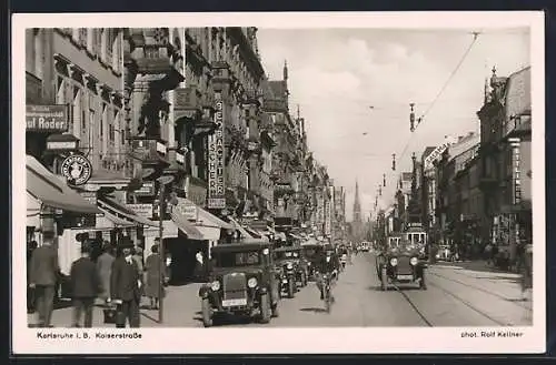 AK Karlsruhe, Kaiserstrasse gegen Osten