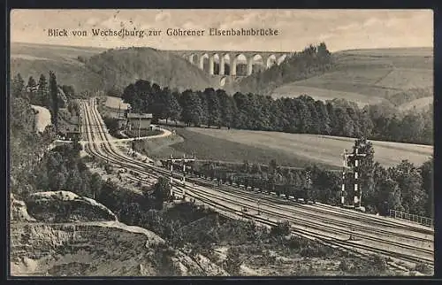 AK Wechselburg, Blick von Wechselburg zur Göhrener Eisenbahnbrücke