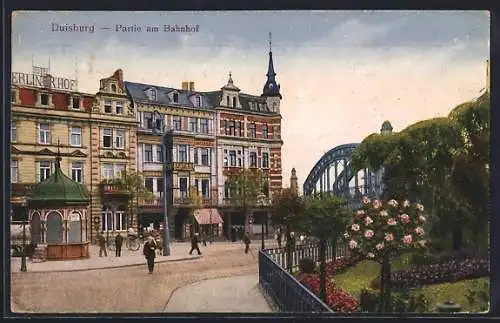 AK Duisburg, Partie am Bahnhof mit Hotel Berliner Hof