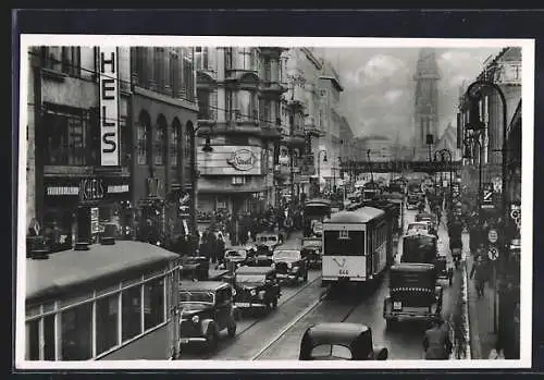 AK Berlin, Königstrasse mit Geschäften und Strassenbahn