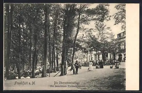 AK Frankfurt-Sachsenhausen, Besucher im Gasthaus Oberschweinstiege