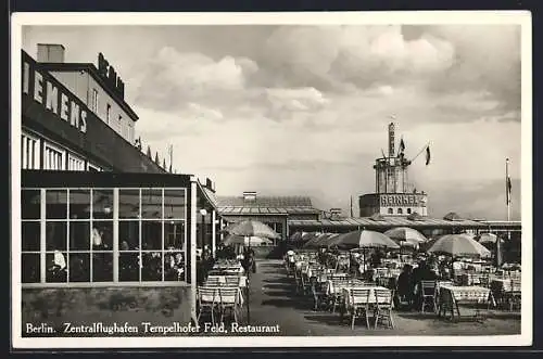 AK Berlin, Zentralflughafen Tempelhofer Feld, Aussenterrasse des Restaurants