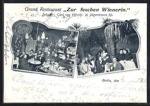 AK Berlin, Grand-Restaurant Zur feschen Wienerin, Jägerstr. 65, Innenansichten