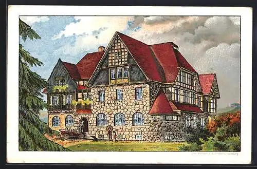 Künstler-AK Hermsdorf i. Erzg., Kurhaus Wettin von Richard Rehn