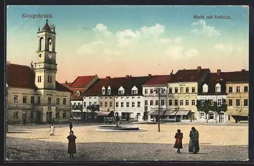 AK Königsbrück, Markt mit Rathaus, Ratskeller, Kinder