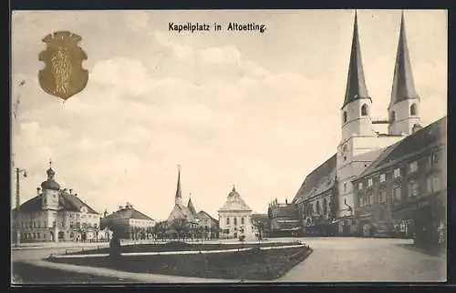 AK Altoetting, Kapellplatz mit Kirche, Wappen