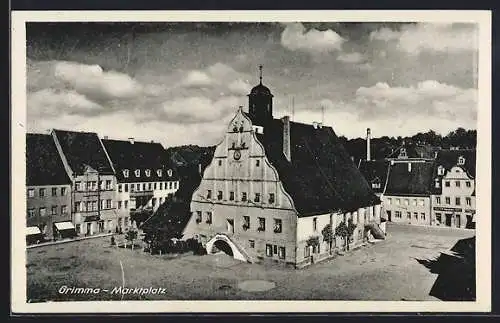 AK Grimma, Marktplatz aus der Vogelschau