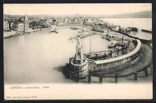 AK Lindau i. Bodensee, Hafen mit Denkmal