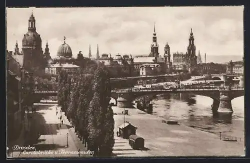 AK Dresden, Carolabrücke und Terrassenufer