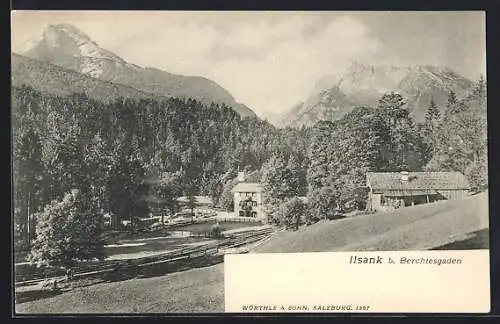 AK Ilsank / Berchtesgaden, Teilansicht mit Bergpanorama