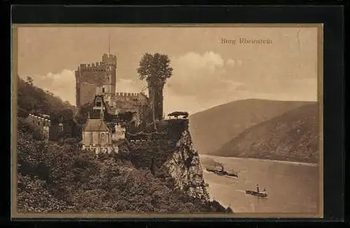 AK Rheinstein, Blick auf Burg und Rhein