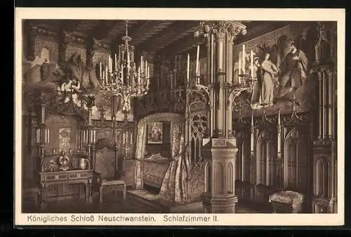 AK Königliches Schloss Neuschwanstein, Schlafzimmer II., Innenansicht