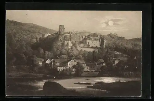 Künstler-AK Heidelberg, Schloss von der Hirschgasse gesehen