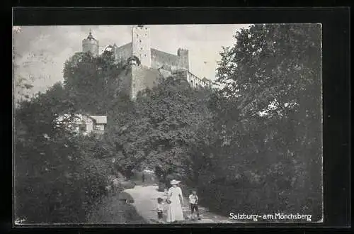 AK Salzburg am Mönchsberg, Blick zur Burg