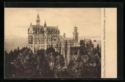 AK Schloss Neuschwanstein von der Marienbrücke aus gesehen