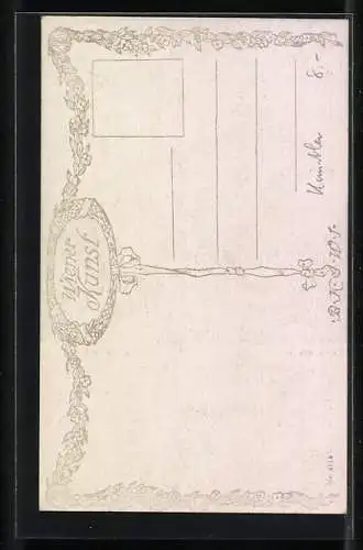 Künstler-AK Brüder Kohn (B.K.W.I) Nr. 2115: Altes Zimmer, Blick auf ein Esstisch und eine Wand mit Gemälden