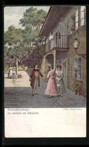 Künstler-AK sign. Felix Riedel: Dreimäderlhaus, La maison de Schubert