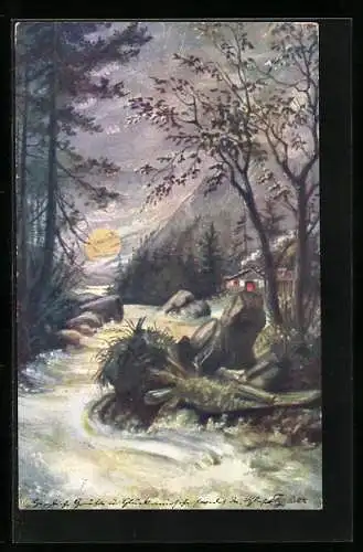 Künstler-AK Brüder Kohn (B.K.W.I) Nr. 753-10: Flusspartie im Mondlicht