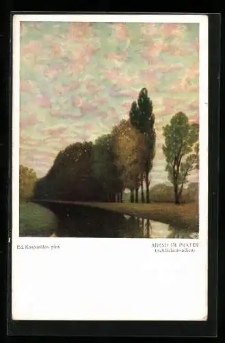 Künstler-AK Brüder Kohn (B.K.W.I) Nr. 738 /6: Abend im Prater, Flusspartie unter Schäfchenwolken