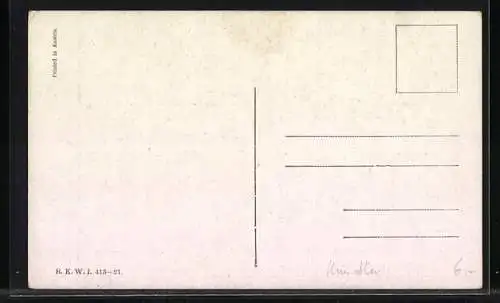 Künstler-AK Brüder Kohn (B.K.W.I) Nr. 413-21: Jäger auf einem Berg mit Blick über die Ortschaft