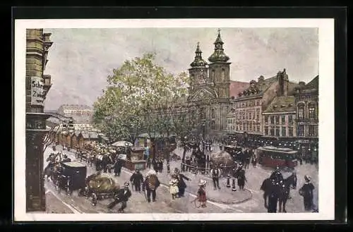 Künstler-AK Wien, Landstrasse, Hauptstrasse mit Kirche