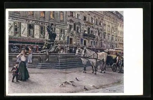 Künstler-AK Wien, Donnerbrunnen am Neuen Markt