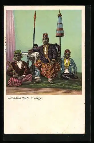 Lithographie Indonesien, Inlandsch Hoofd Preanger, Herrscher mit Kindern