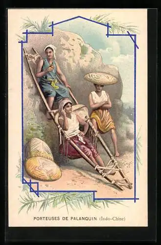 Lithographie Porteuses de Palanquin, Indo-Chine
