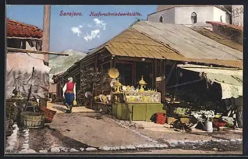 AK Sarajevo, Kupferschmiedwerkstätte mit Strasse