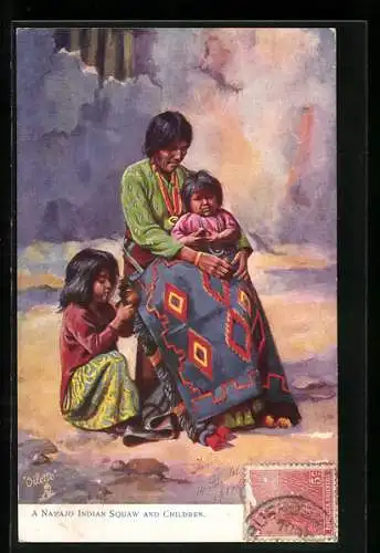 Künstler-AK Navajo Indian Squaw and Children