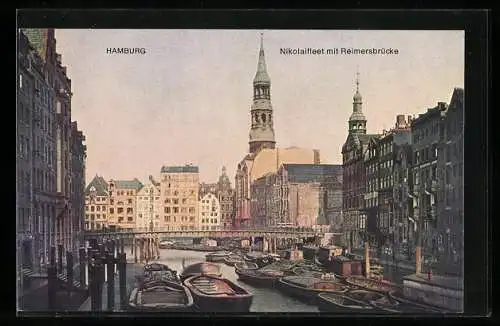 AK Alt-Hamburg, Nikolaifleet mit Reimersbrücke