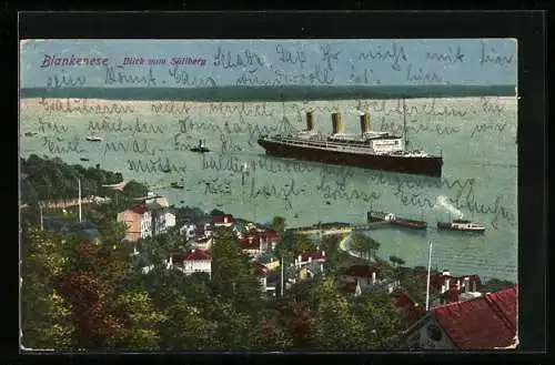 AK Hamburg-Blankenese, Blick vom Süllberg mit grossem Dampfer