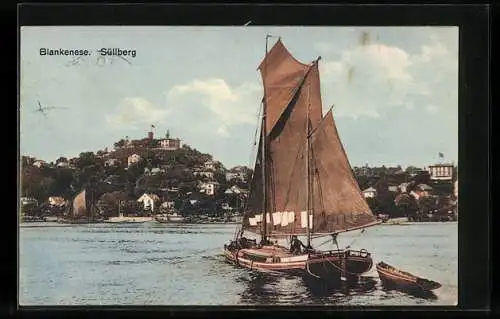 AK Hamburg-Blankenese, Segelboot mit Blick auf den Süllberg