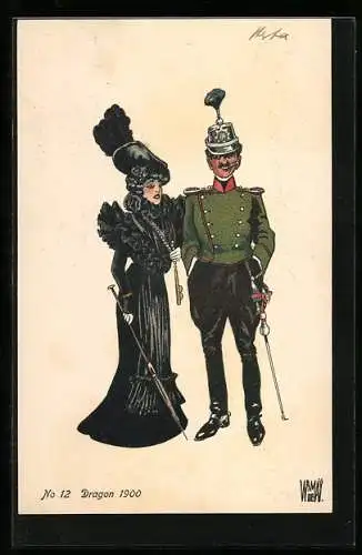 Künstler-AK sign. De Warnay: Bern Schweiz. Landesausstellung 1914, Dragon 1900, schweizer Soldat mit Dame in schwarz