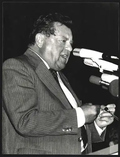 Fotografie WEREK, Bonn, Der Unions-Kanzlerkandidat Franz Josef Strauss bei einer Rede 1979