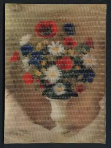 3D-AK Bunter Blumenstraus in weisser Vase