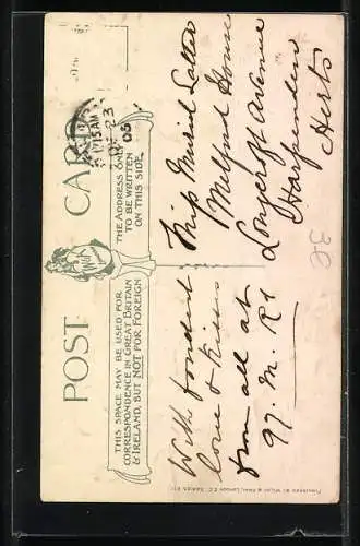 AK Weihnachtsengel mit silberner Glocke und verschneitem Zweig