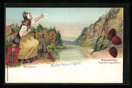 Lithographie Glarus, Klönthalersee, Glarnerin, Männertreu