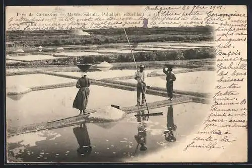 AK Guérande, Marais Salants, Paludiers recuillant le sel, Saline